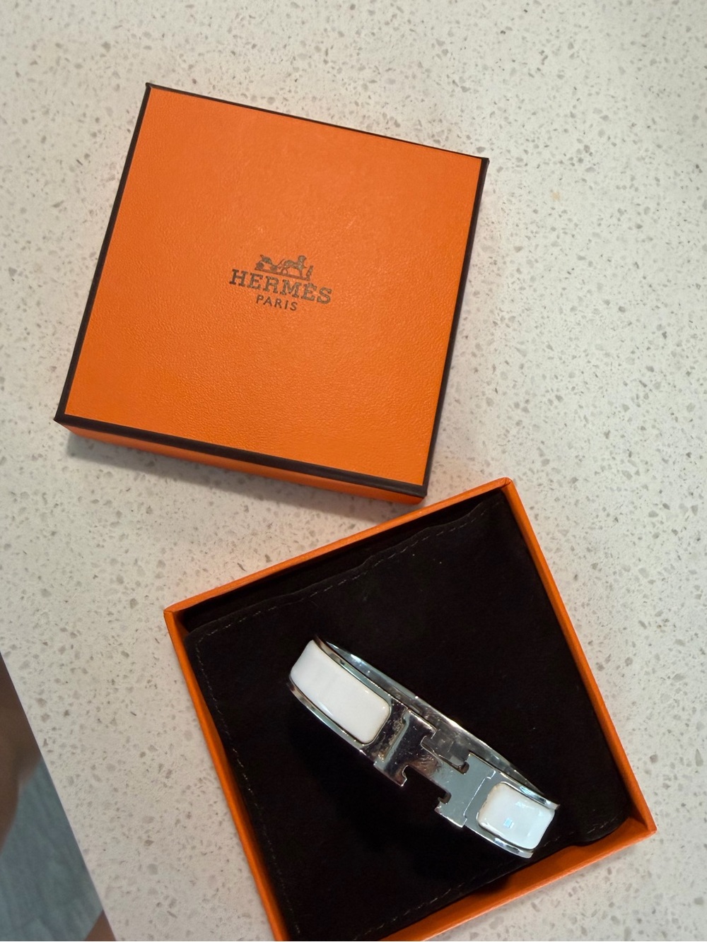 Authentic Hermes white & silver clic H bracelet PM